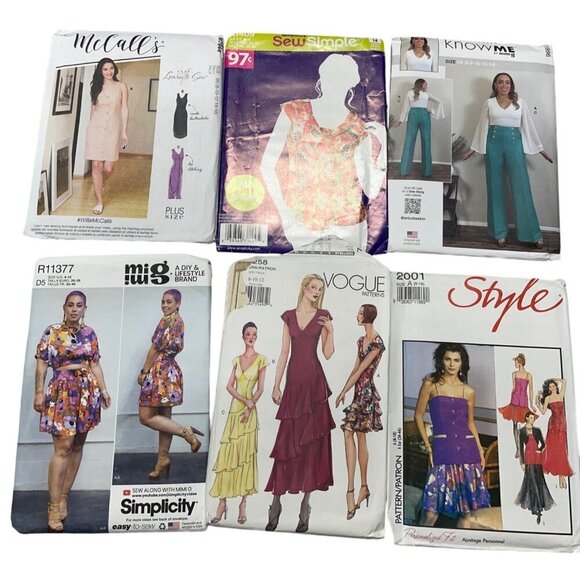 Sewing Pattern Lot of 6 Adult Women Dresses Top Pants Sizes 8-18 - Picture 1 of 4